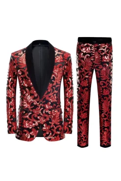 Shawl Lapel One Button Royal Blue Sequins Men's 2 Pieces Suits