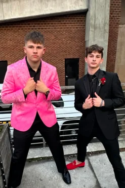Shawl Lapel Pink Jacquard 2-Piece Prom Suits with One Button