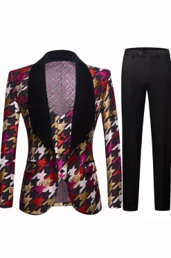 Shawl Lapel Purple 2 Pieces Houndstooth Plaid Men's Prom Suits