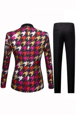 Shawl Lapel Purple 2 Pieces Houndstooth Plaid Men's Prom Suits