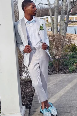 Shawl Lapel White Jacquard 2 Piece Men's Prom Suits