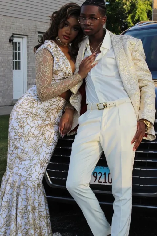 Shawl Lapel White Jacquard Men's Prom Suits
