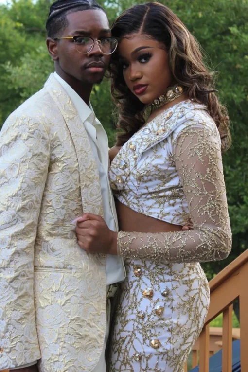 Shawl Lapel White Jacquard Men's Prom Suits