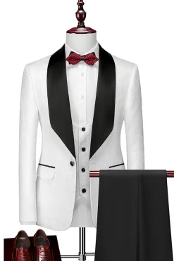 Shawl Lapel White Three-Piece Men's Suits