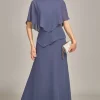 Sheath Scoop Tea-Length Stormy Chiffon Mother of the Bride Dress