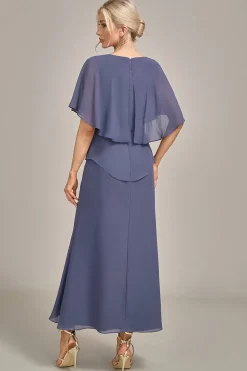 Sheath Scoop Tea-Length Stormy Chiffon Mother of the Bride Dress