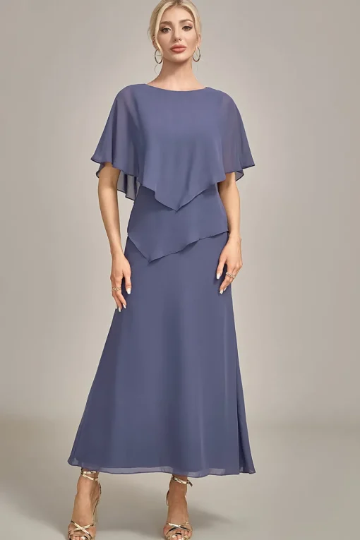Sheath Scoop Tea-Length Stormy Chiffon Mother of the Bride Dress