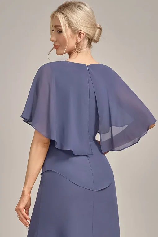 Sheath Scoop Tea-Length Stormy Chiffon Mother of the Bride Dress