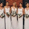 Sheath Spaghetti Strap Ivory Draped Long Bridesmaid Dress