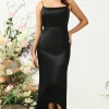 Sheath Spaghetti Straps Black Tea Length Prom Dress with Bowknot