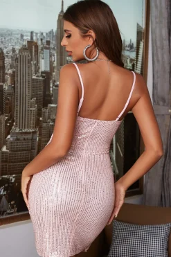 Sheath Spaghetti Straps Light Pink Sequins Holiday Dress