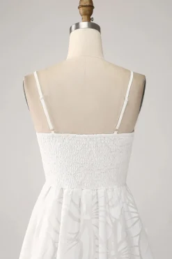 Sheath Spaghetti Straps Mini White Graduation Dress with Floral
