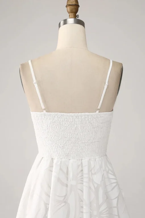Sheath Spaghetti Straps Mini White Graduation Dress with Floral