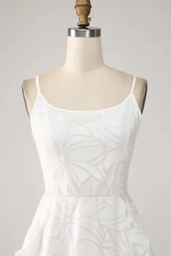Sheath Spaghetti Straps Mini White Graduation Dress with Floral