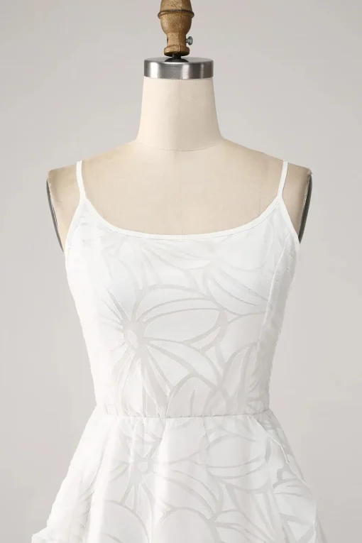 Sheath Spaghetti Straps Mini White Graduation Dress with Floral
