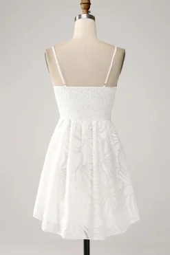 Sheath Spaghetti Straps Mini White Graduation Dress with Floral