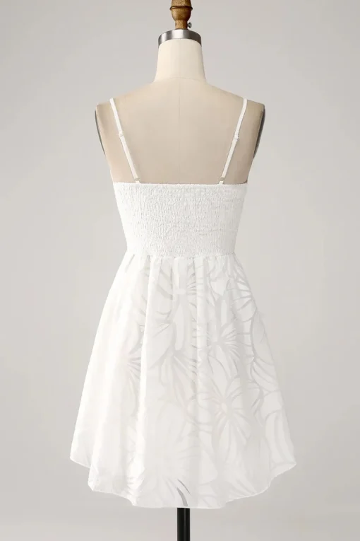 Sheath Spaghetti Straps Mini White Graduation Dress with Floral