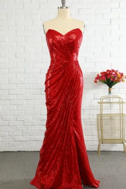 Sheath Sweetheart Red Sequins Prom Dress with Sequins