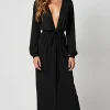 Sheath V-Neck Ruched Long Black Tie Dress