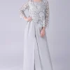 Silver Chiffon Pant and Lace Top Mother of The Bride Pant Suits