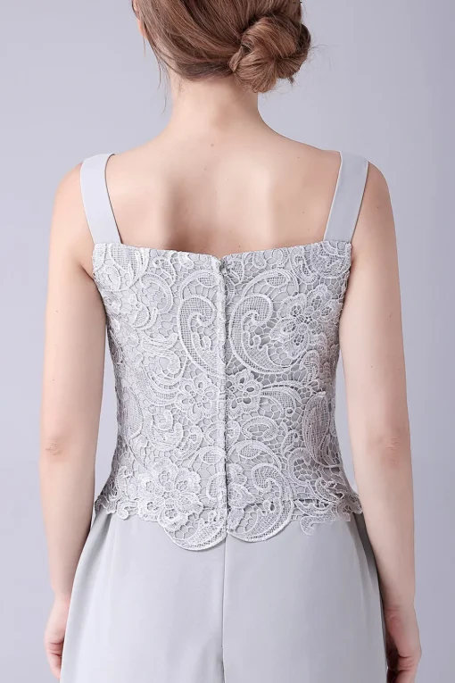 Silver Chiffon Pant and Lace Top Mother of The Bride Pant Suits