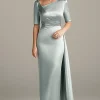 Silver Grey Sheath Satin Half Sleeves Mother Of The Bride Dress