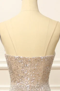 Silver Sequins Long Prom Dress with Slit