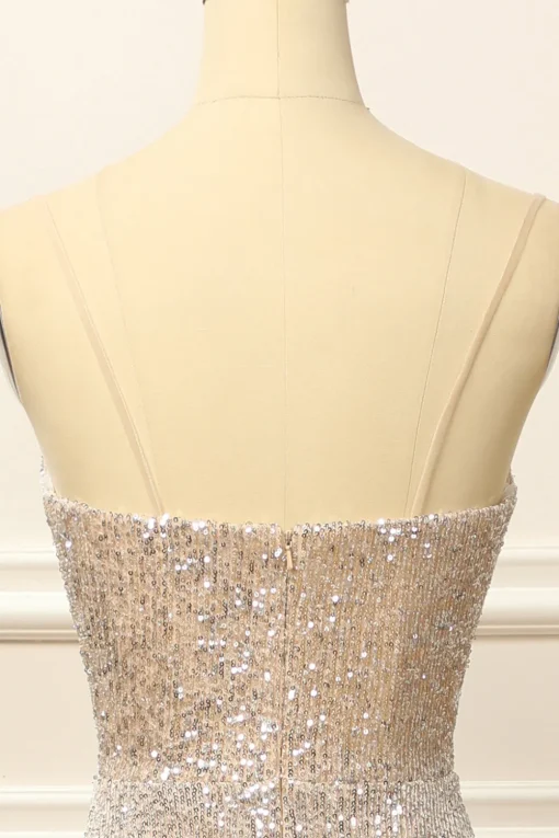 Silver Sequins Long Prom Dress with Slit