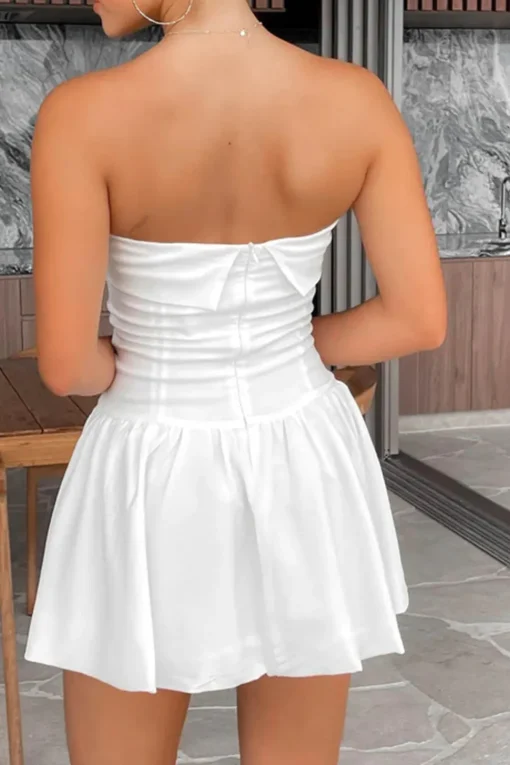 Simple A-Line Strapless Mini Pleaded White Graduation Dress