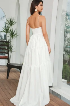 Simple Asymmetrical White Graduation Dress