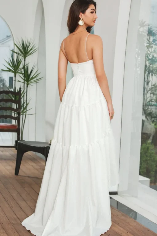 Simple Asymmetrical White Graduation Dress