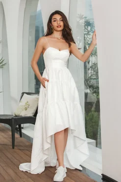 Simple Asymmetrical White Graduation Dress