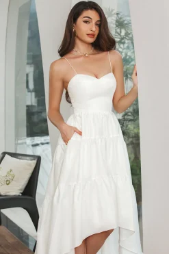 Simple Asymmetrical White Graduation Dress