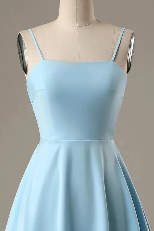 Simple Blue Open Back A Line Short Prom Dress