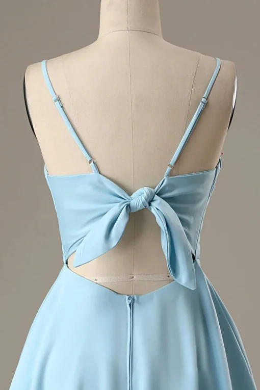 Simple Blue Open Back A Line Short Prom Dress