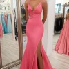 Simple Coral Mermaid Spaghetti Straps Long Prom Dress