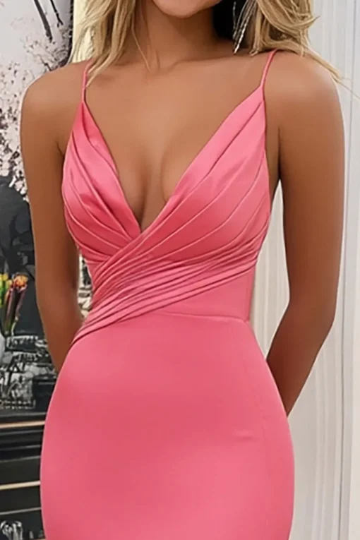 Simple Coral Mermaid Spaghetti Straps Long Prom Dress