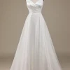 Simple Ivory Organza Scoop Neck Sweep Train Wedding Dress