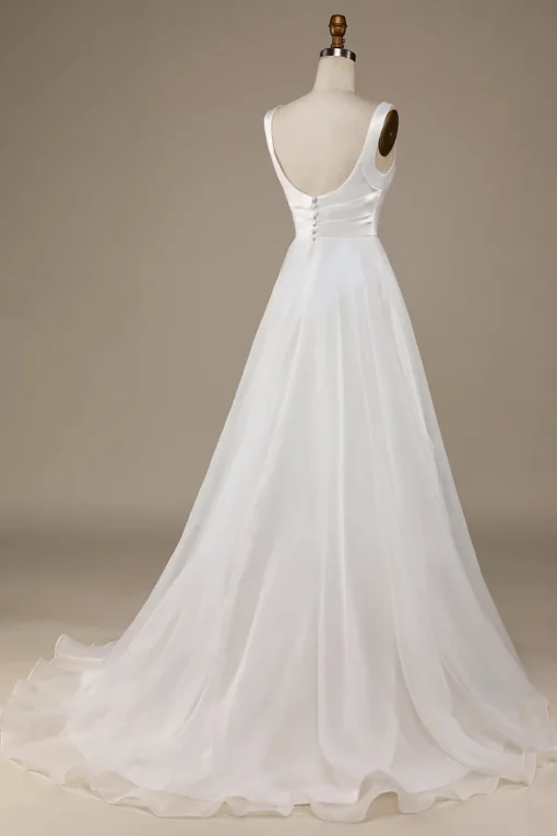 Simple Ivory Organza Scoop Neck Sweep Train Wedding Dress