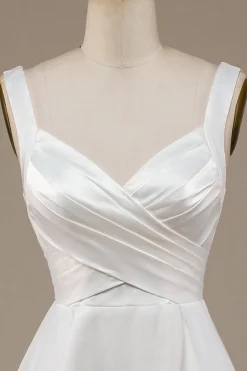 Simple Ivory Organza Scoop Neck Sweep Train Wedding Dress
