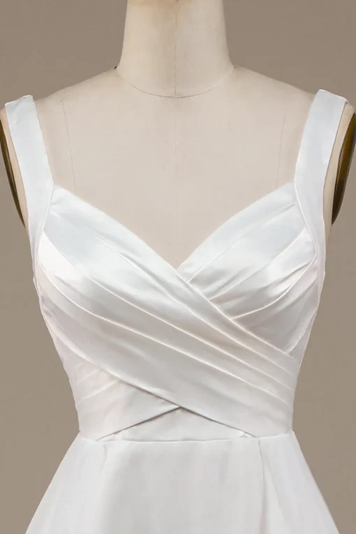 Simple Ivory Organza Scoop Neck Sweep Train Wedding Dress