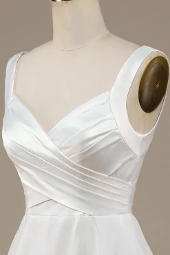 Simple Ivory Organza Scoop Neck Sweep Train Wedding Dress
