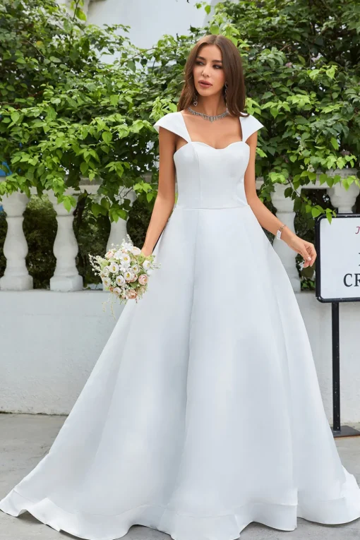 Simple Ivory Satin A-Line Wedding Dress
