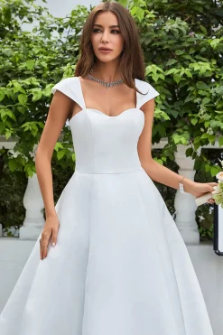 Simple Ivory Satin A-Line Wedding Dress