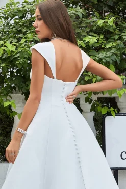 Simple Ivory Satin A-Line Wedding Dress