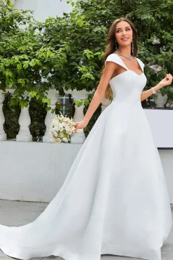 Simple Ivory Satin A-Line Wedding Dress