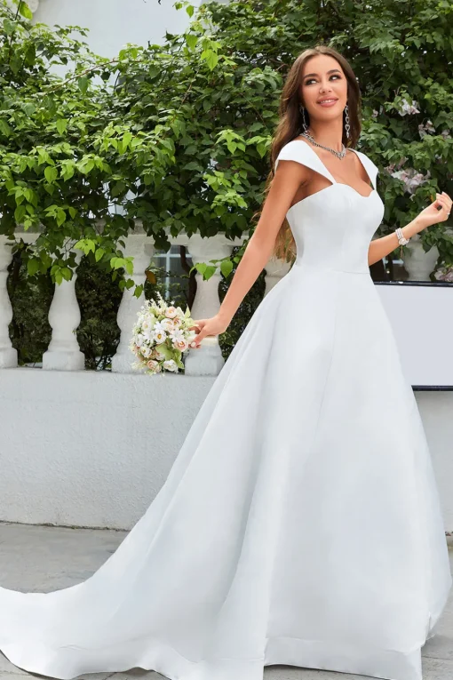 Simple Ivory Satin A-Line Wedding Dress