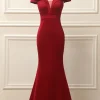 Simple Mermaid Burgundy Long Prom Dress
