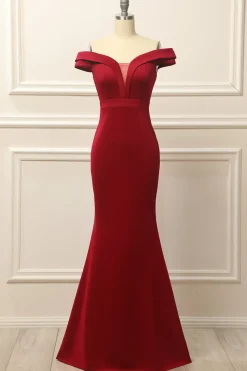 Simple Mermaid Burgundy Long Prom Dress