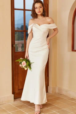 Simple Off the Shoulder Boho Wedding Dress